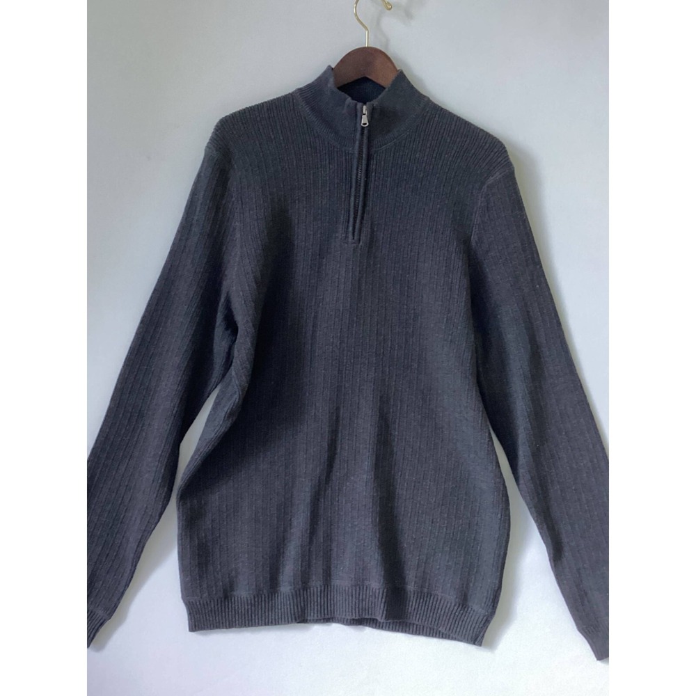 Eddie Bauer Sweater Mens Extra Large Charcoal Mock Neck 1/4 Zip Knit Pullover